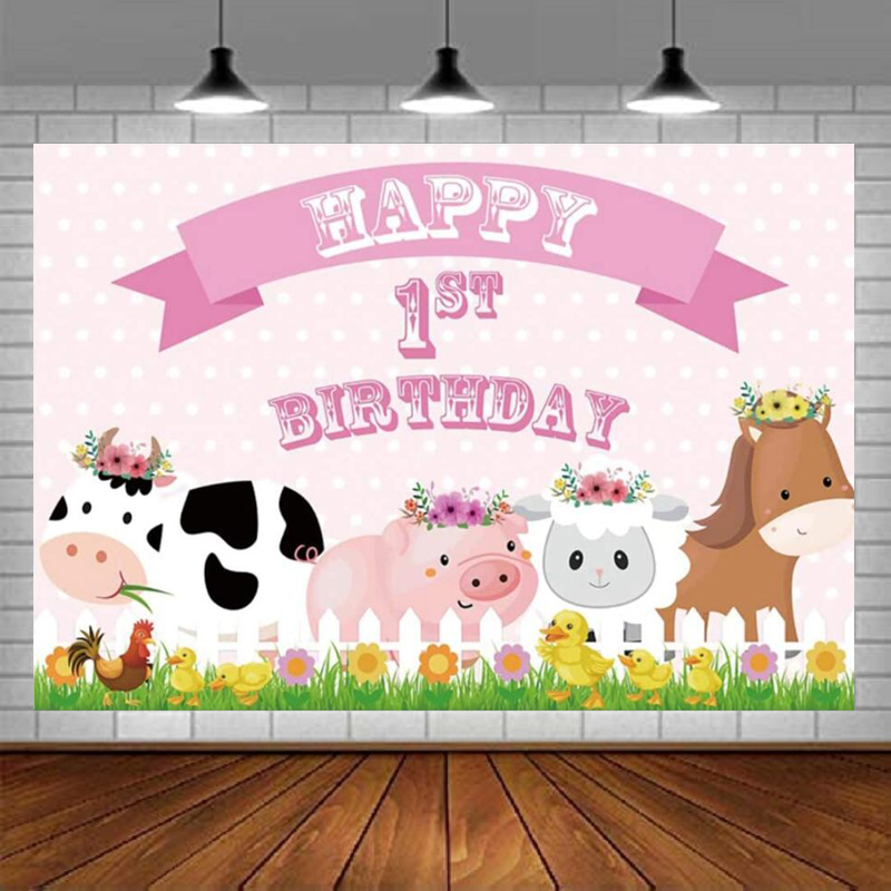 Photography Zoo - Happy 1st Birthday Background Cartoon Pink