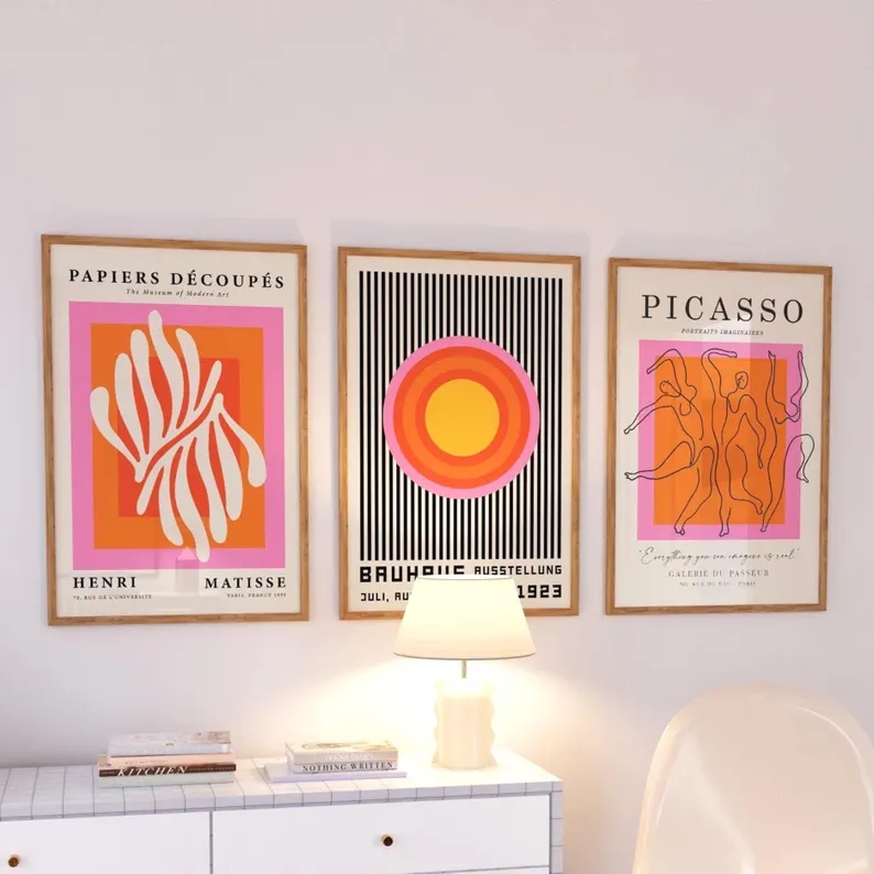 Photography Interior - 3pcsModern Orange Bauhaus And Picasso Wall
