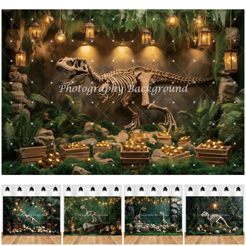 Photography Backdrop Muslin - Dinosaur Fossil Skeleton Adventure Photography Backdrop
